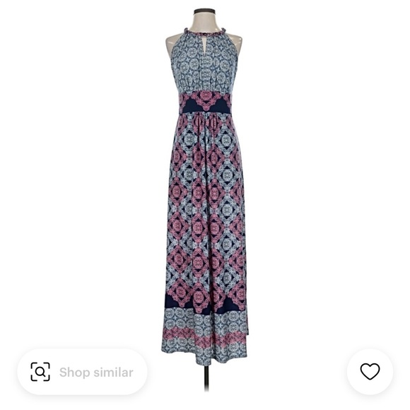 Maggy London Pink and Gray Patterned Boho Maxi Dress - Picture 1 of 5